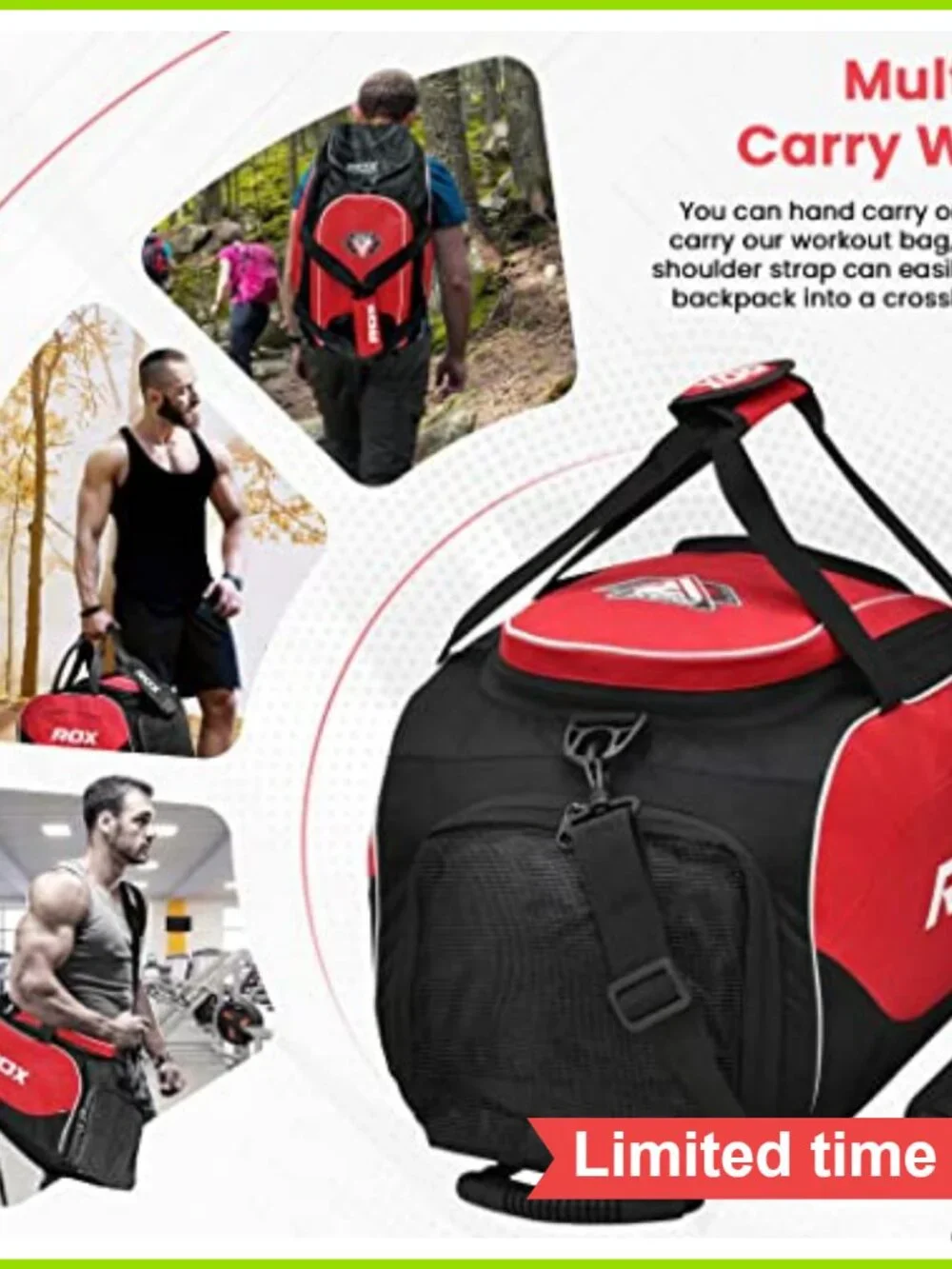 50L Gym Bag Backpack Duffle with Shoe Compartment Water Resistant Cordura Travel